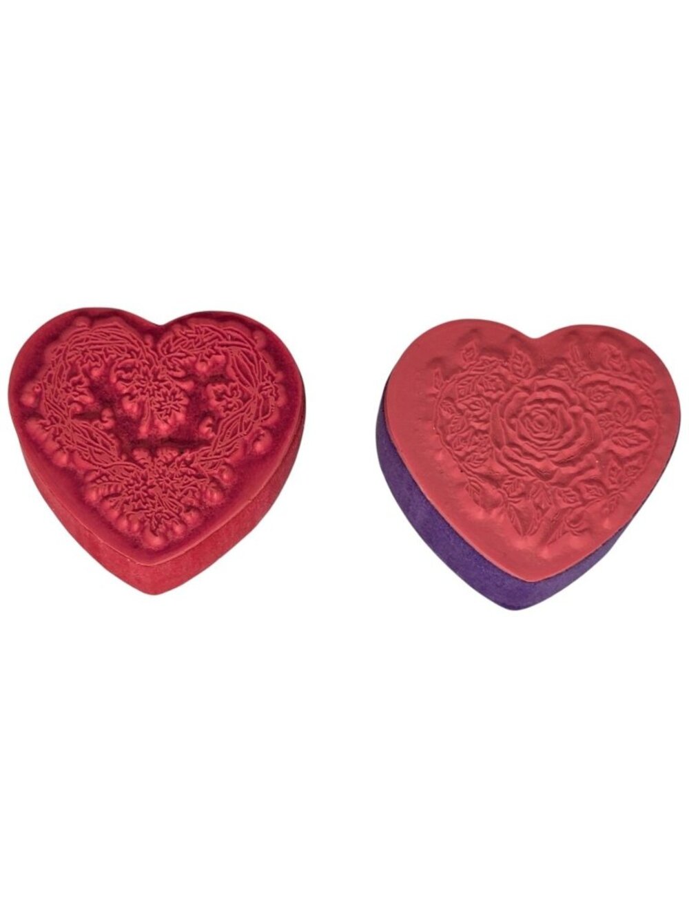 Heart-Shaped Floral Stamping Sponges -‎ Red & Purple Embossed Rubber Designs For